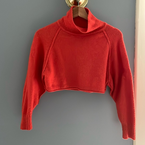 Urban Outfitters Sweaters - Urban Outfitters Red cropped sweater rolled hem & soft mock neck XS Balletcore